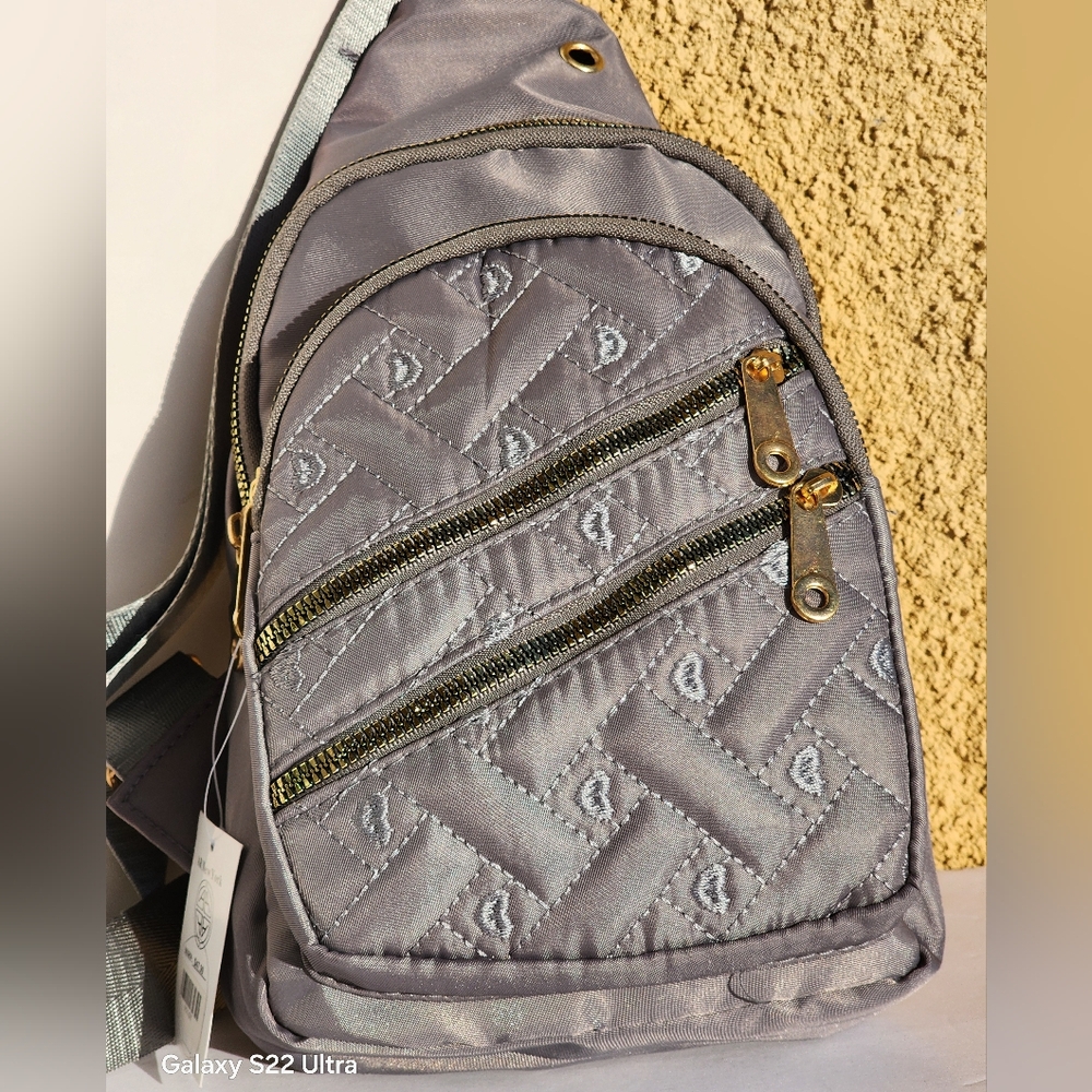 Stylish Grey Sling Bag for Women 4 Zipper Pocket Crossbody Bags Purse - Picture 3 of 7